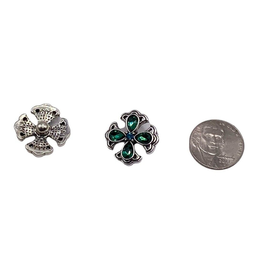 Ginger Snap #244 "Celtic Cross Flower & Green Stones” For 18mm Snap Jewelry NEW